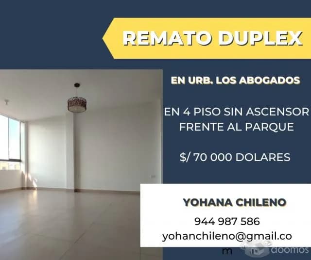 Remato dúplex en Urb. Los Abogados en 4 piso sin ascensor,con vista exterior frente a parque - 1