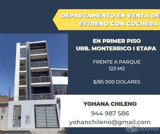 DEPARTAMENTO DE ESTRENO EN PRIMER PISO + COCHERA EN  URB. MONTERRICO I ETAPA FRENTE A PARQUE - 1